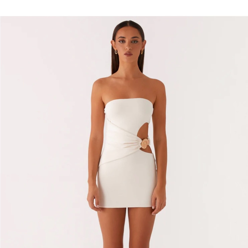 Peppermayo Strapless White Cutout Mini Dress